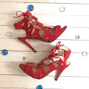 Rock & Republic Red Faux Suede Lace-up Slingback 8